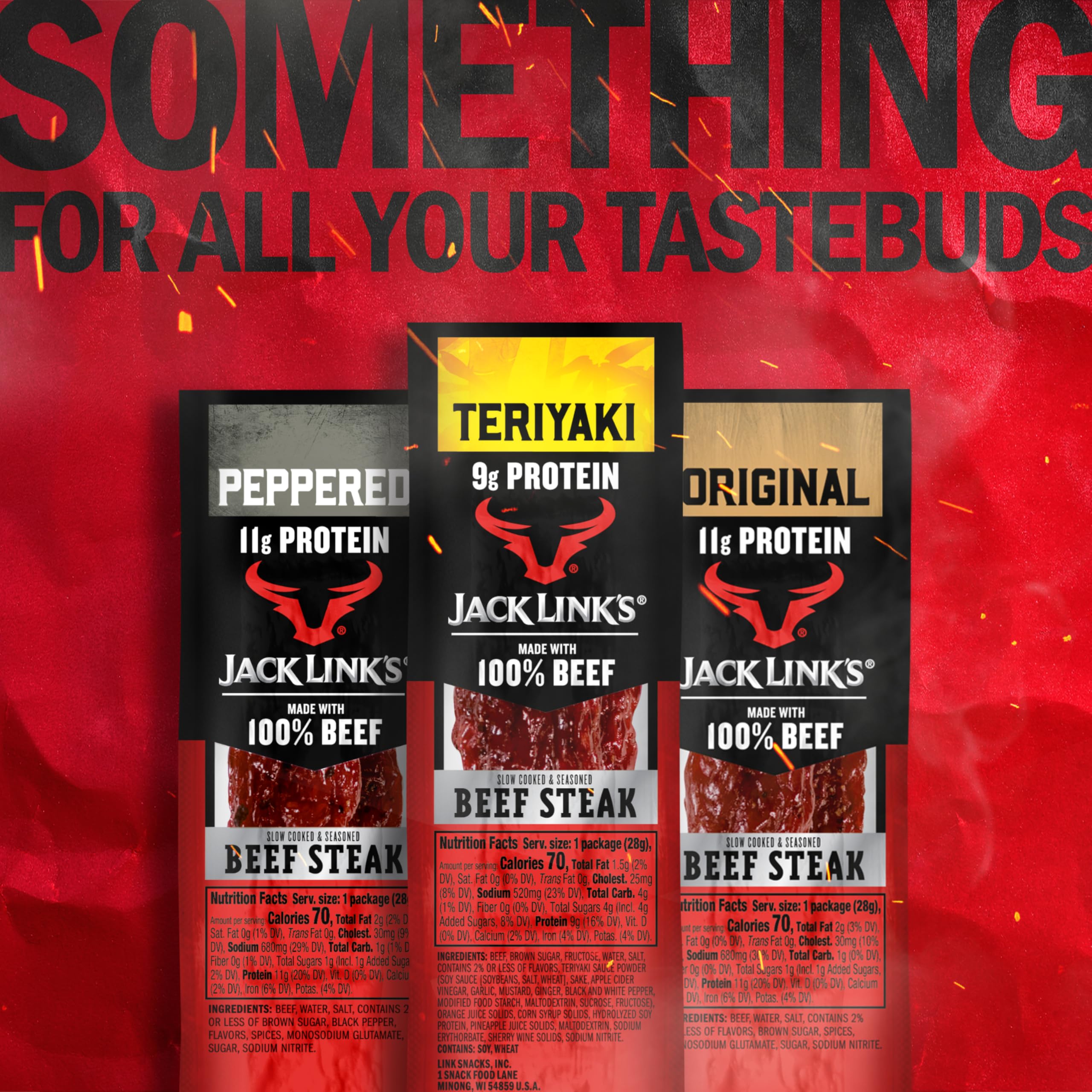 Jack Link's Teriyaki Beef Steaks, hardwood-smoked aroma, bite-sized energy
