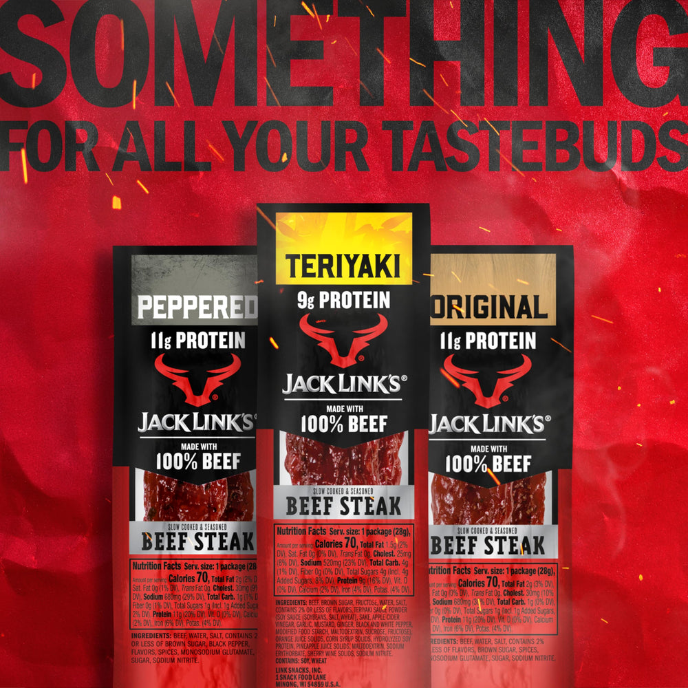 Jack Link's Teriyaki Beef Steaks, hardwood-smoked aroma, bite-sized energy