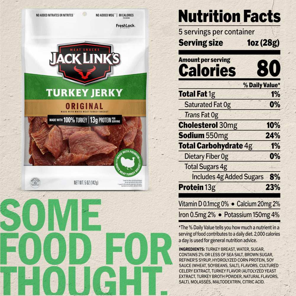 Jack Link's 13g protein per serving turkey jerky.