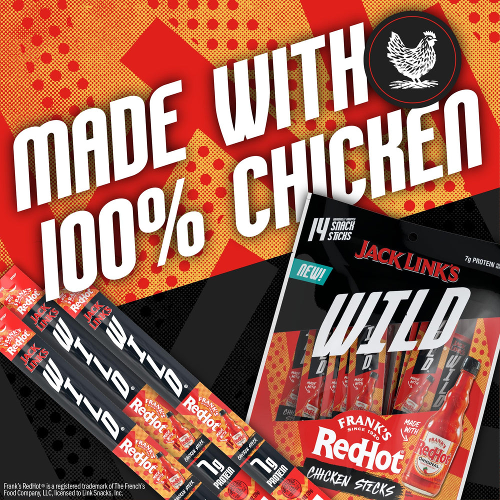 Pantry-ready snack from Jack Link's Wild Mini Chicken Sticks—no refrigeration needed.