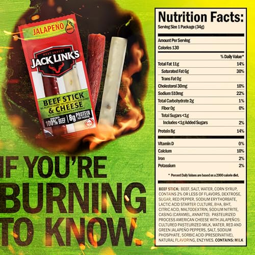 Jack Link's Wisconsin cheese sticks paired with jalapeno beef sticks for bold flavor.