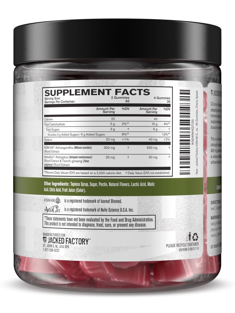 Jacked Factory Ashwagandha Gummies individual gummy close up hints cherry flavor