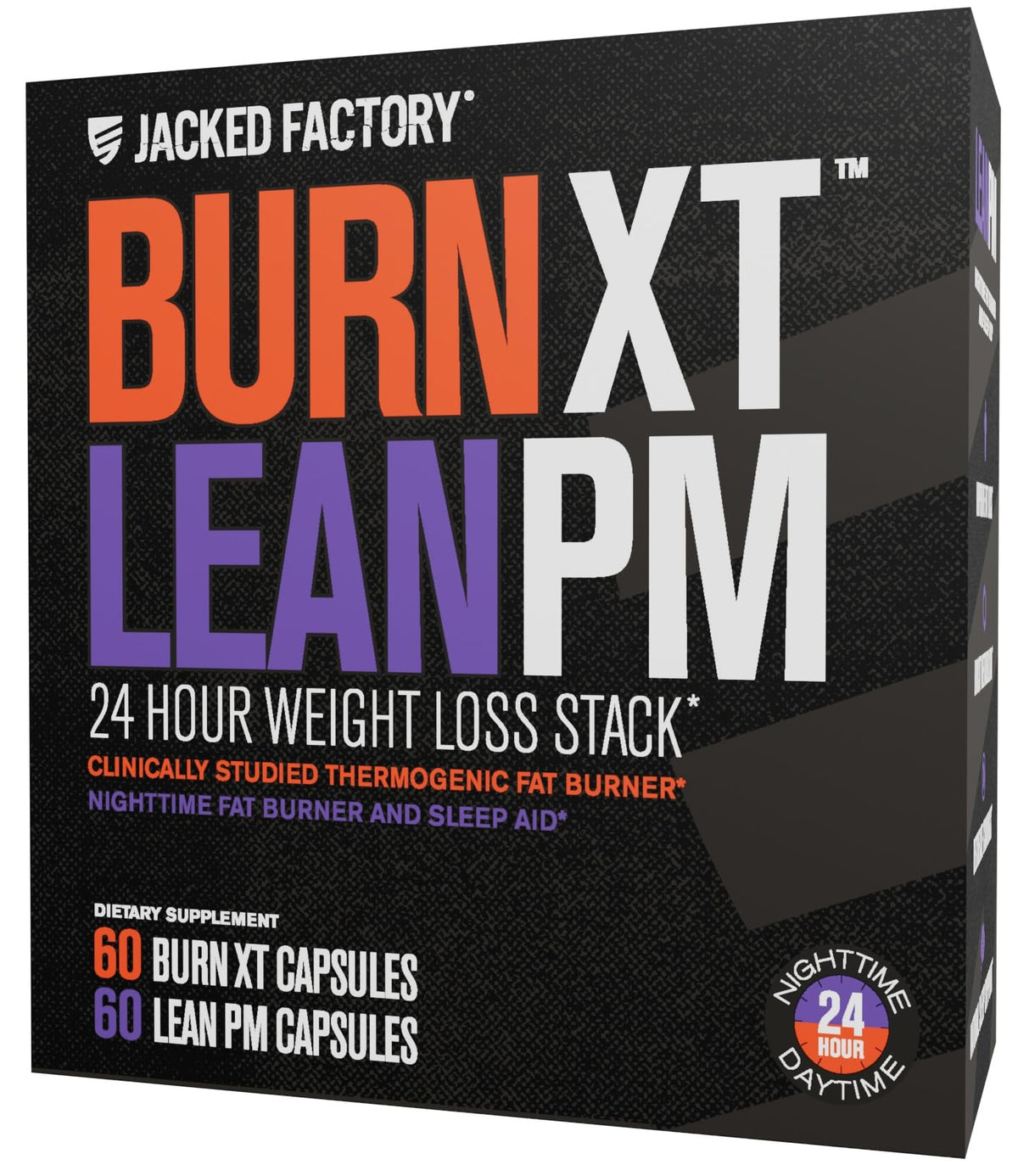 Jacked Factory Burn-XT bottle showing daytime energy and fat support