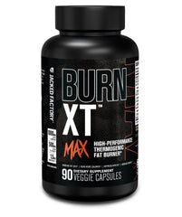 Jacked Factory Burn-XT Max bottle front showing sleek label for energy and fat burning