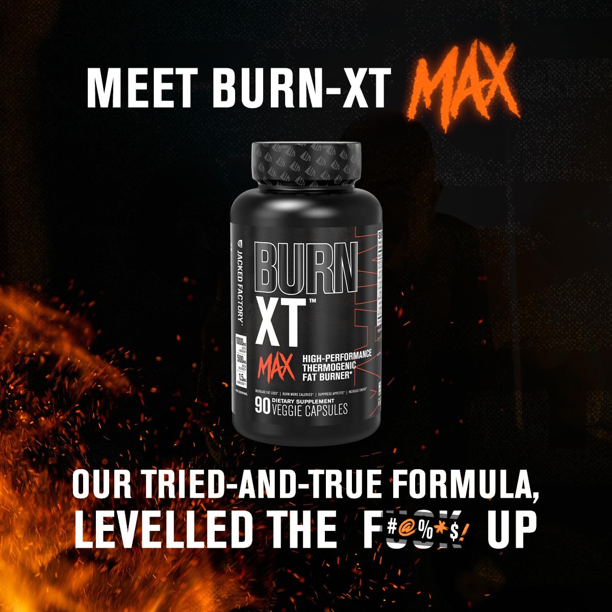 Jacked Factory Burn-XT Max ingredient panel spotlighting green tea and L-carnitine
