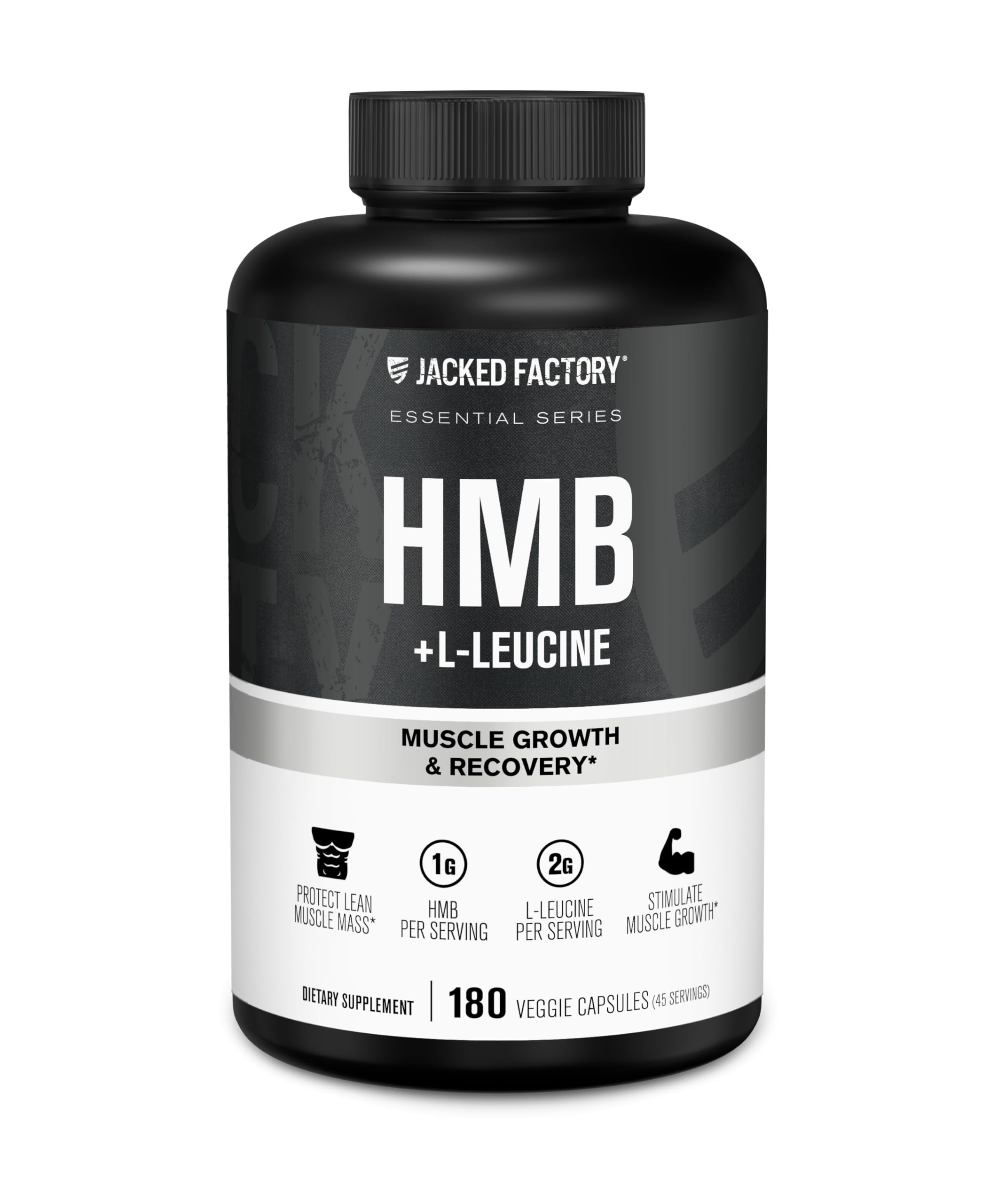 Jacked Factory HMB Leucine capsules in bottle for lean muscle support