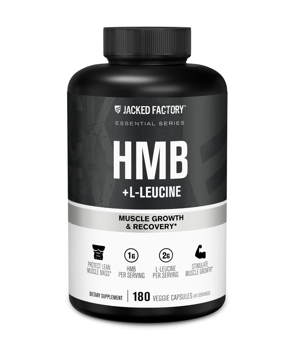Jacked Factory HMB Leucine capsules in bottle for lean muscle support