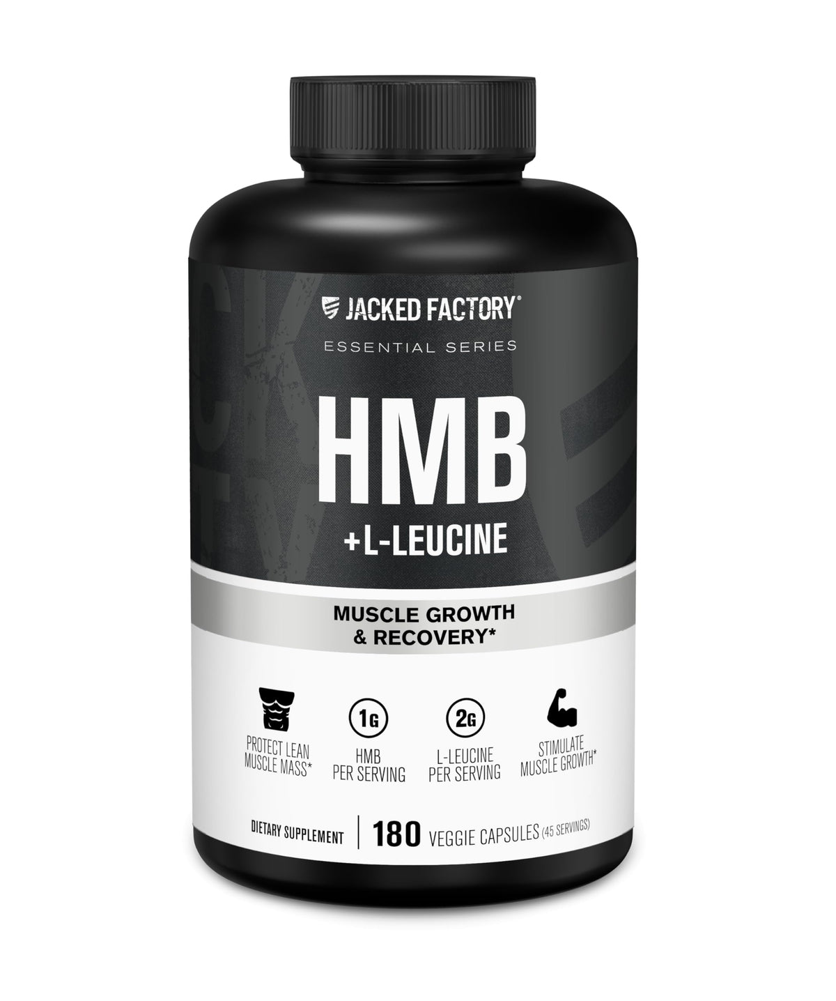 Jacked Factory HMB Leucine capsules in bottle for lean muscle support