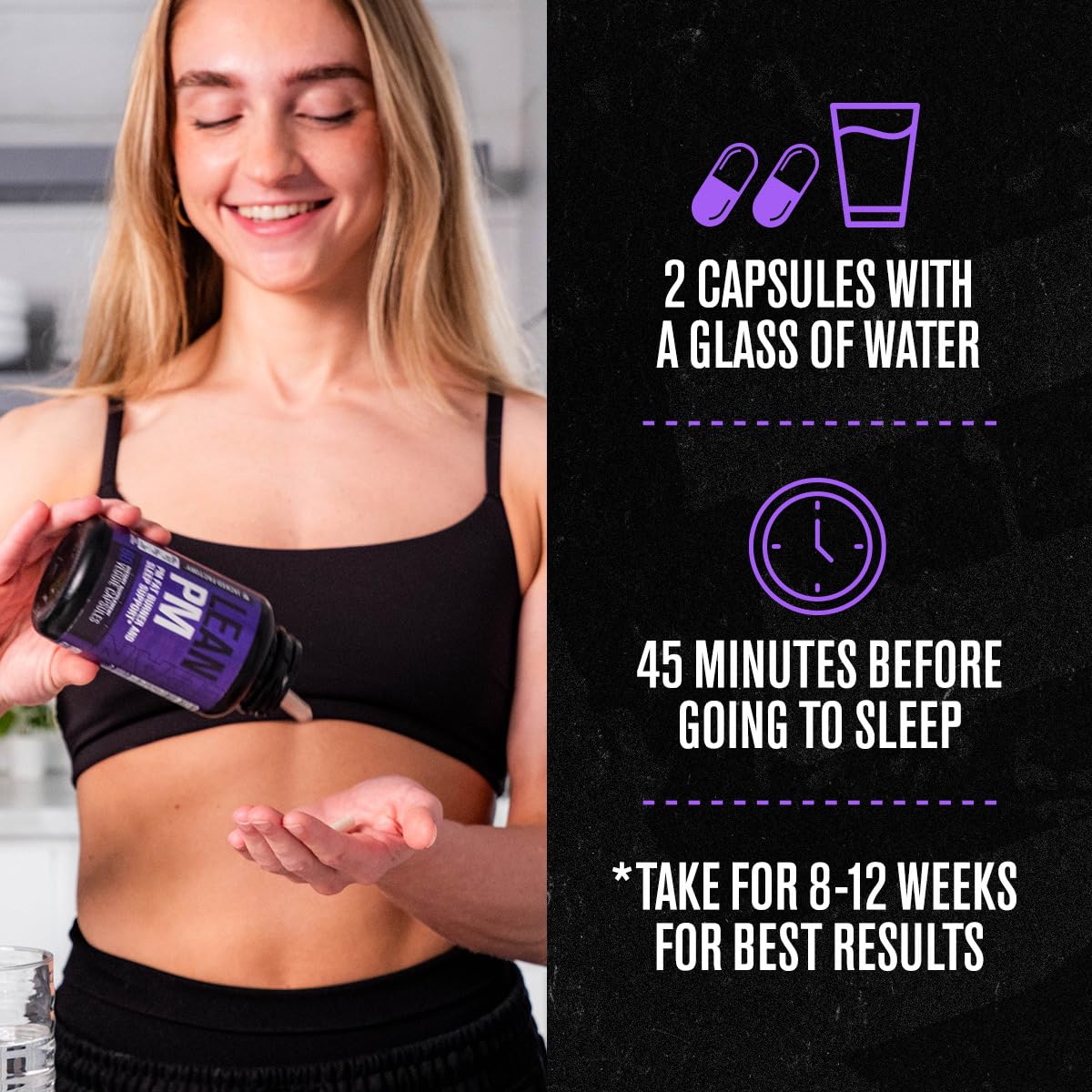 Lean PM bottle being poured to illustrate convenient nightly use.