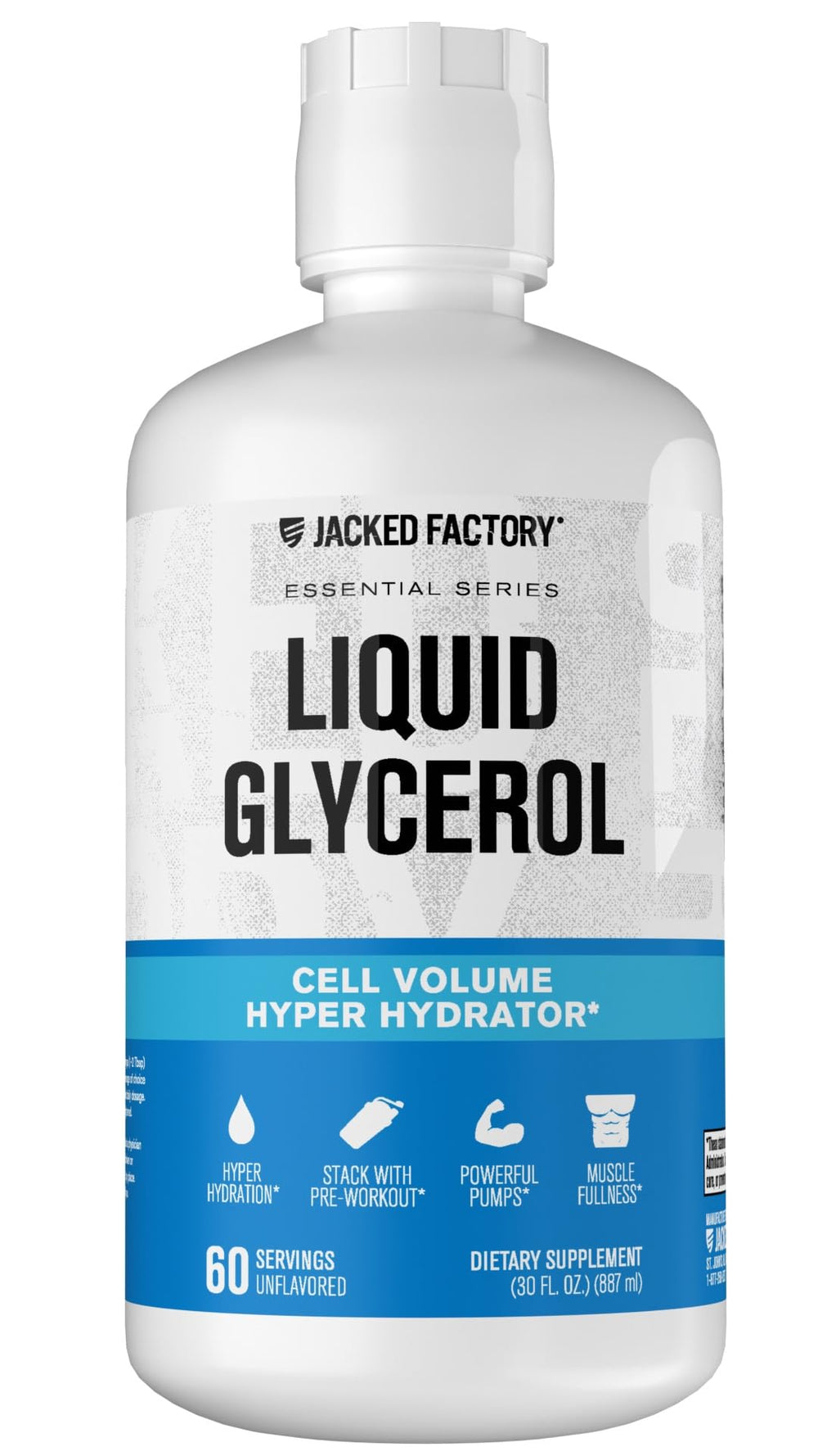 Jacked Factory Liquid Glycerol bottle pour for improved hydration and pumps.