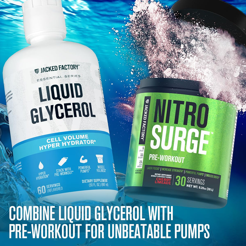 Jacked Factory Liquid Glycerol packaging close-up with modern gym-ready design.