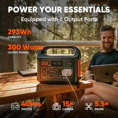 Jackery Explorer 300 with dual AC outlets ready for devices
