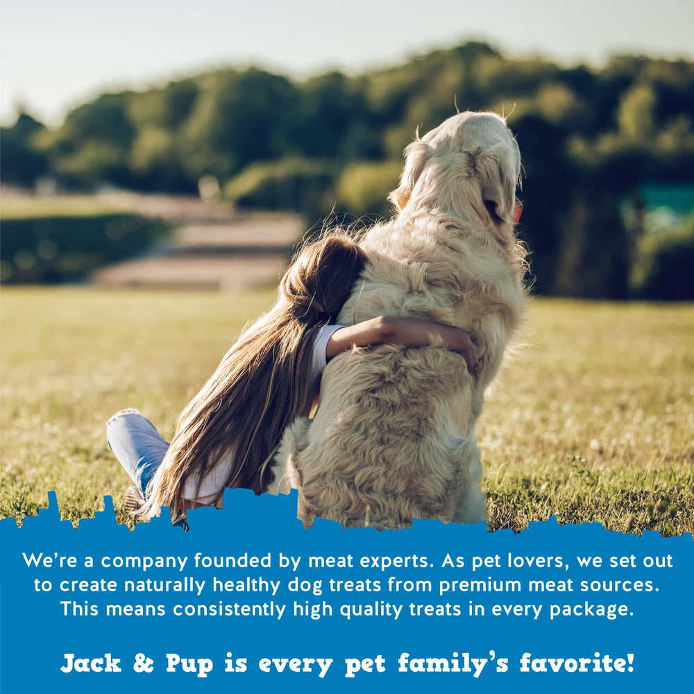 Jack&amp;Pup dog enjoying a beef knee cap chew during playtime