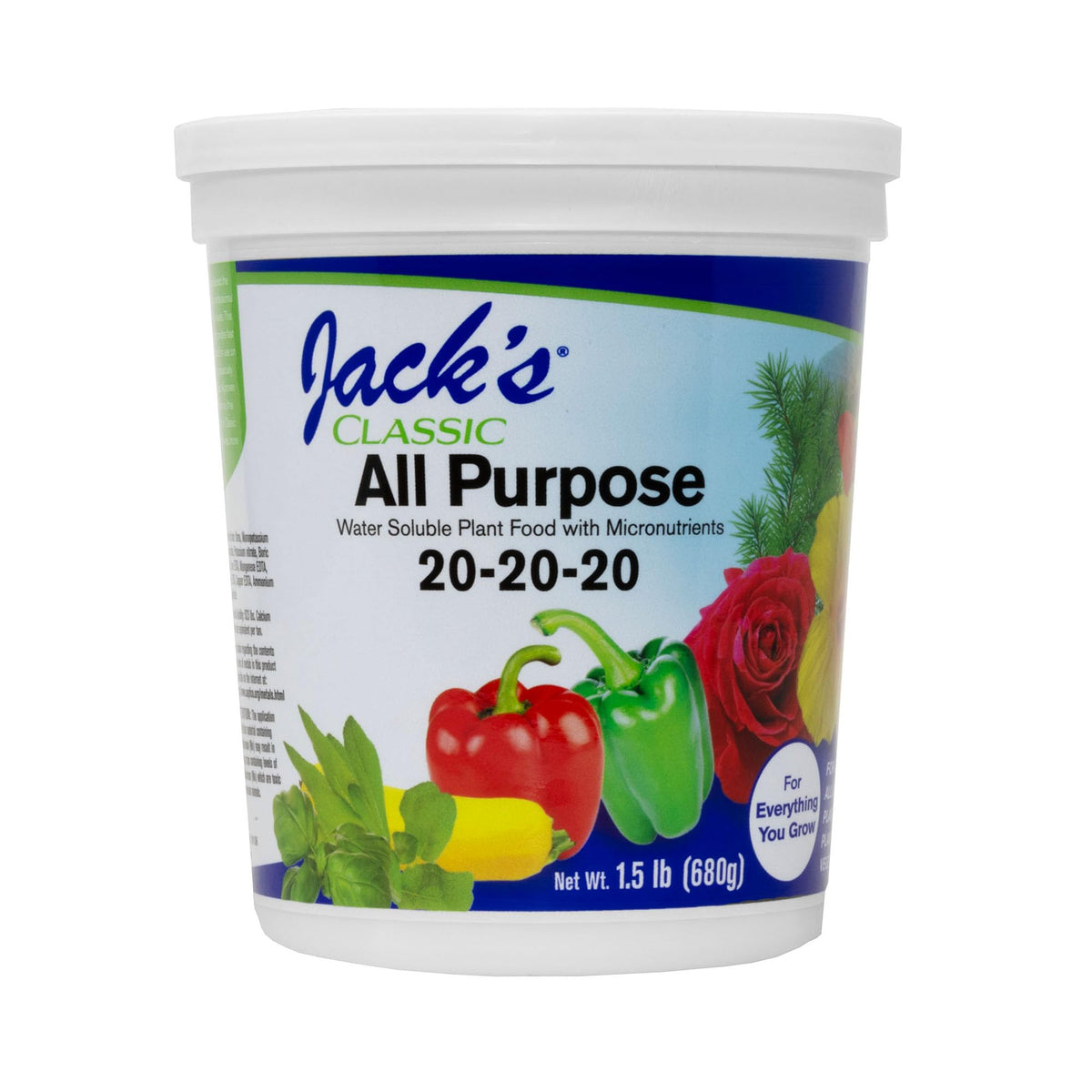 Jack's Classic all-purpose 20-20-20 bottle pour supports quick green-up in plants.