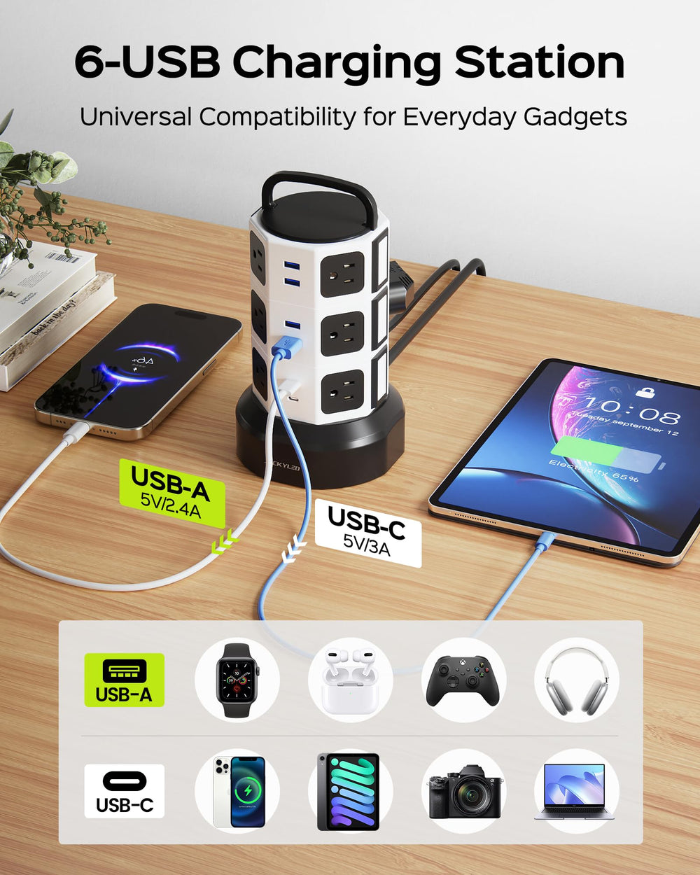 JACKYLED vertical tower design saves desk space for a tidy setup