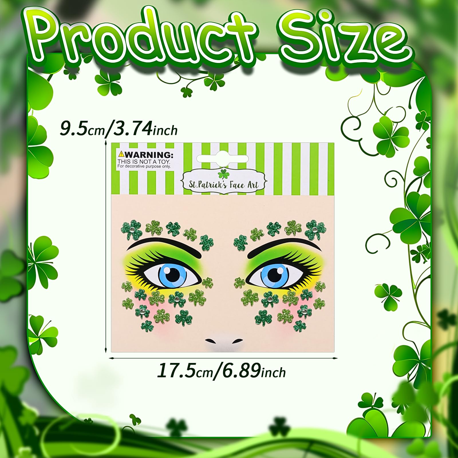Jacnkb shamrock glitter face tattoos sheet 2 features clover designs for party-ready shine