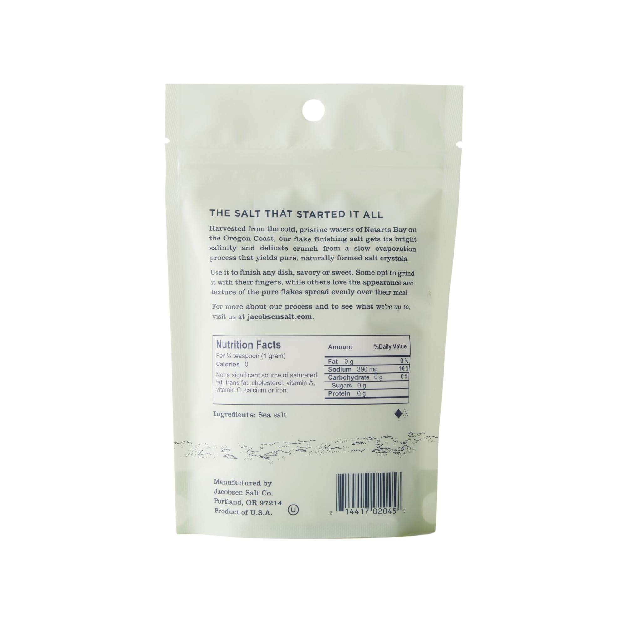 Jacobsen Salt Co. Hand-harvested Netarts Bay salt enhances seafood and vegetables.