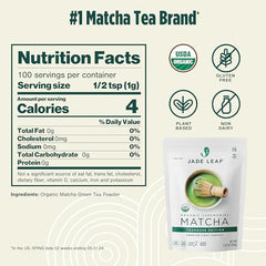 Jade Leaf Matcha fresh-green powder showcased with vibrant color