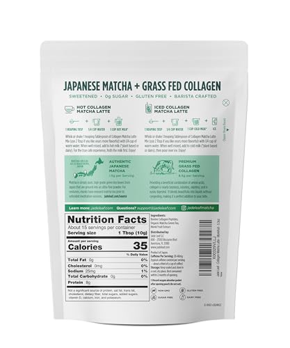 Jade Leaf Matcha latte powder pour shows smooth texture for creamy lattes.