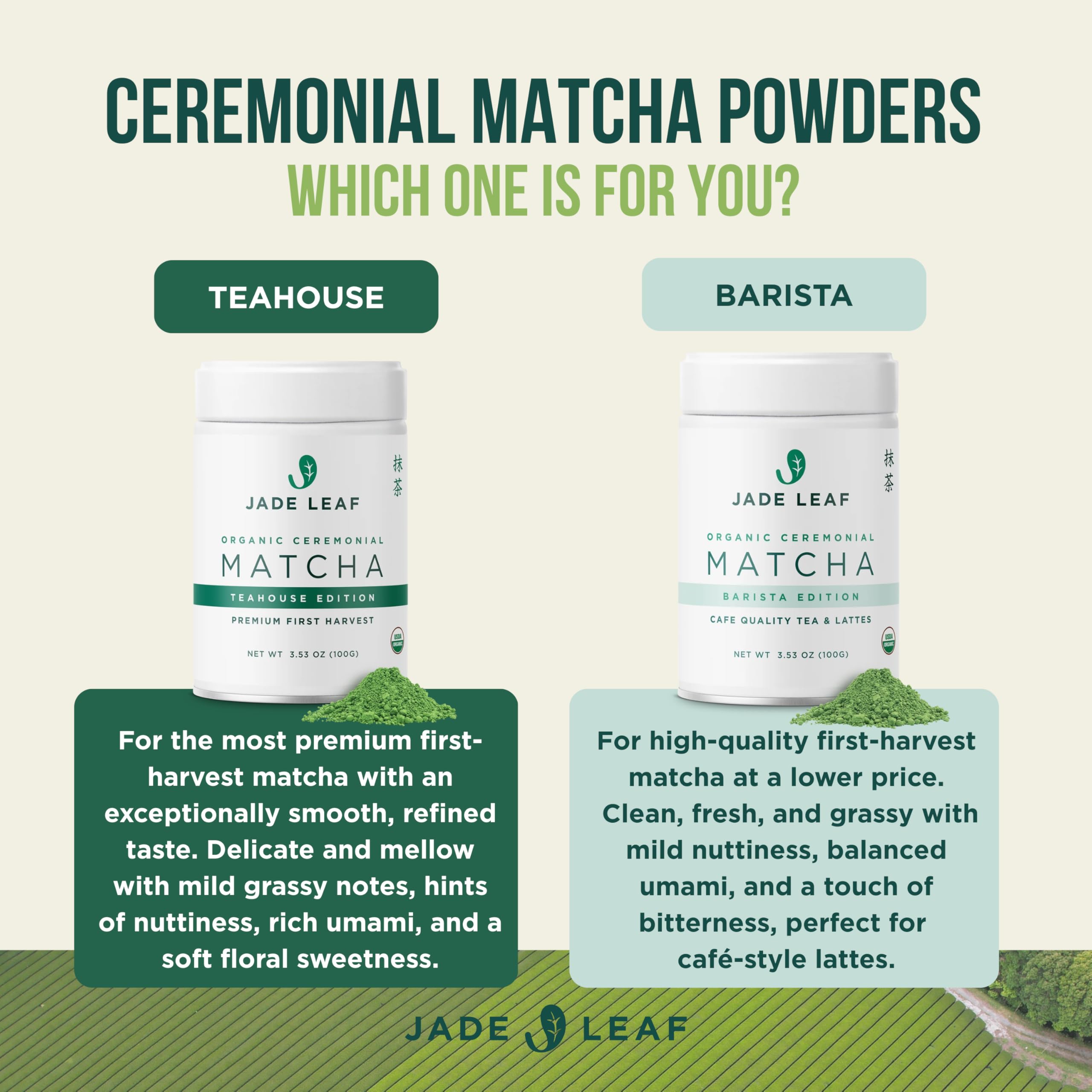 Jade Leaf Matcha latte preparation showcases silky texture and umami