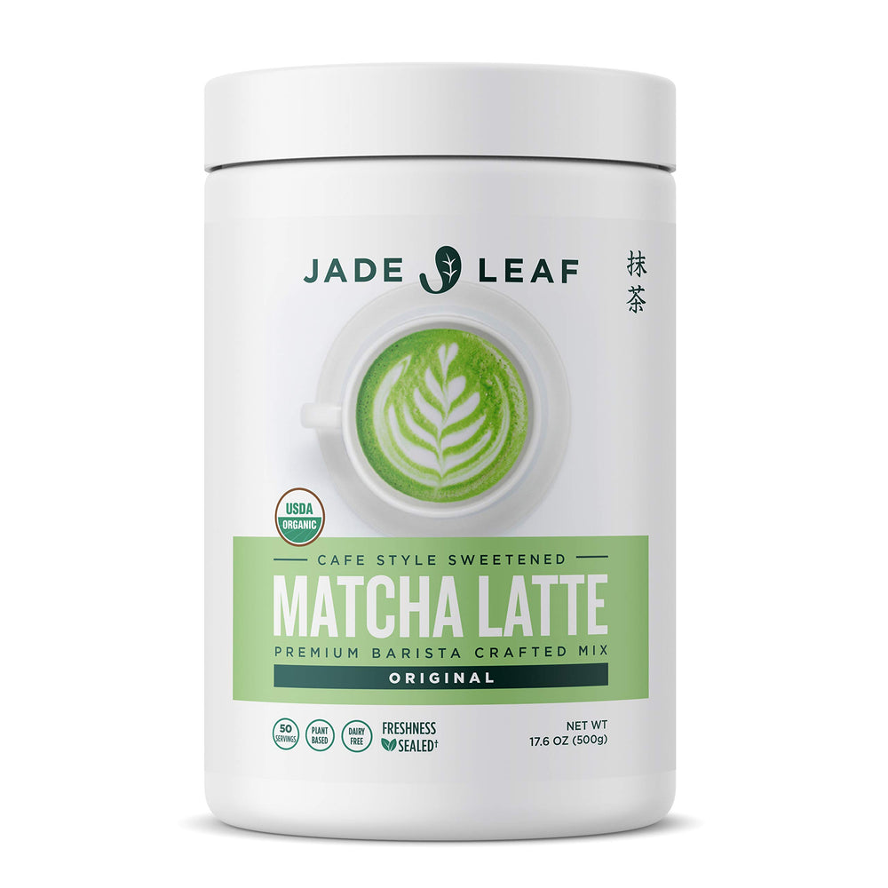 Jade Leaf Matcha latte tub for at-home cafe-style lattes.