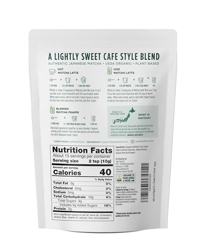 Jade Leaf Matcha Organic Strawberry Latte Mix being poured into a mug for a cafe-style latte