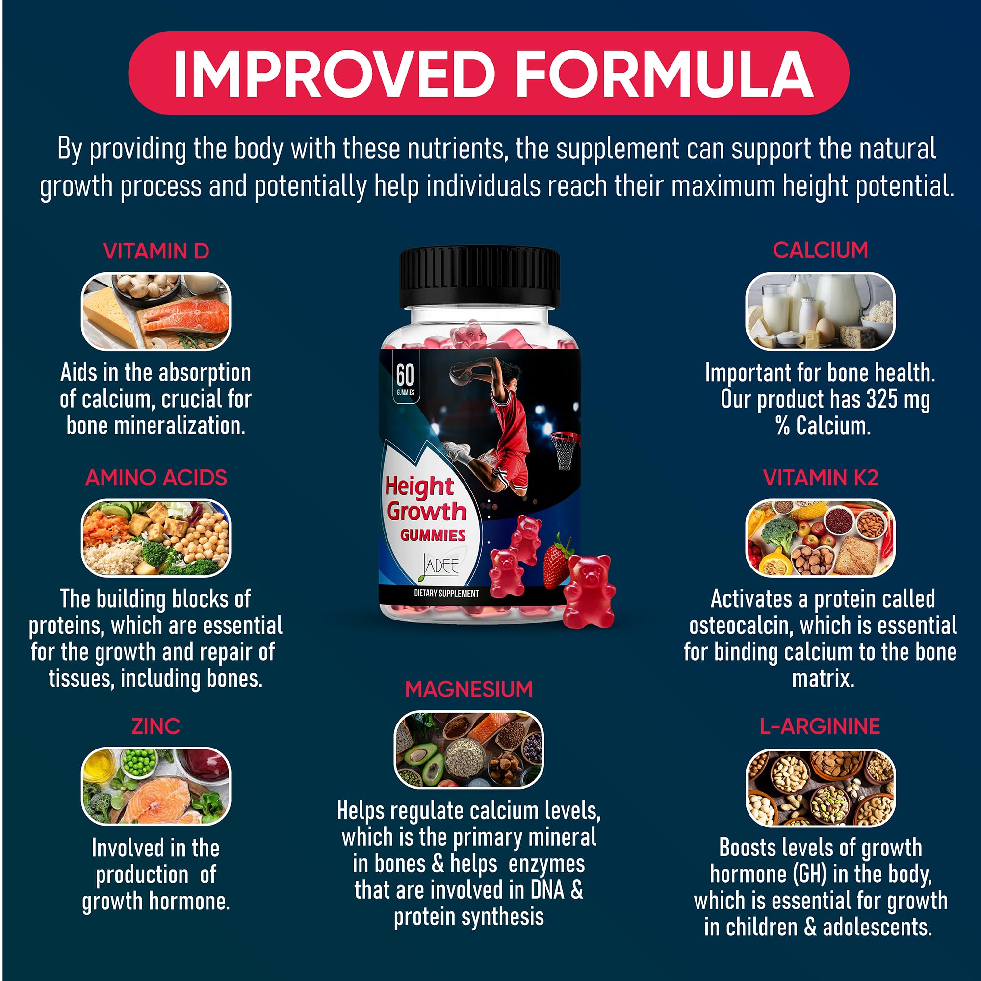 Calcium 325mg visual emphasis from Jadee Height Growth Gummies for bone-friendly nutrition.