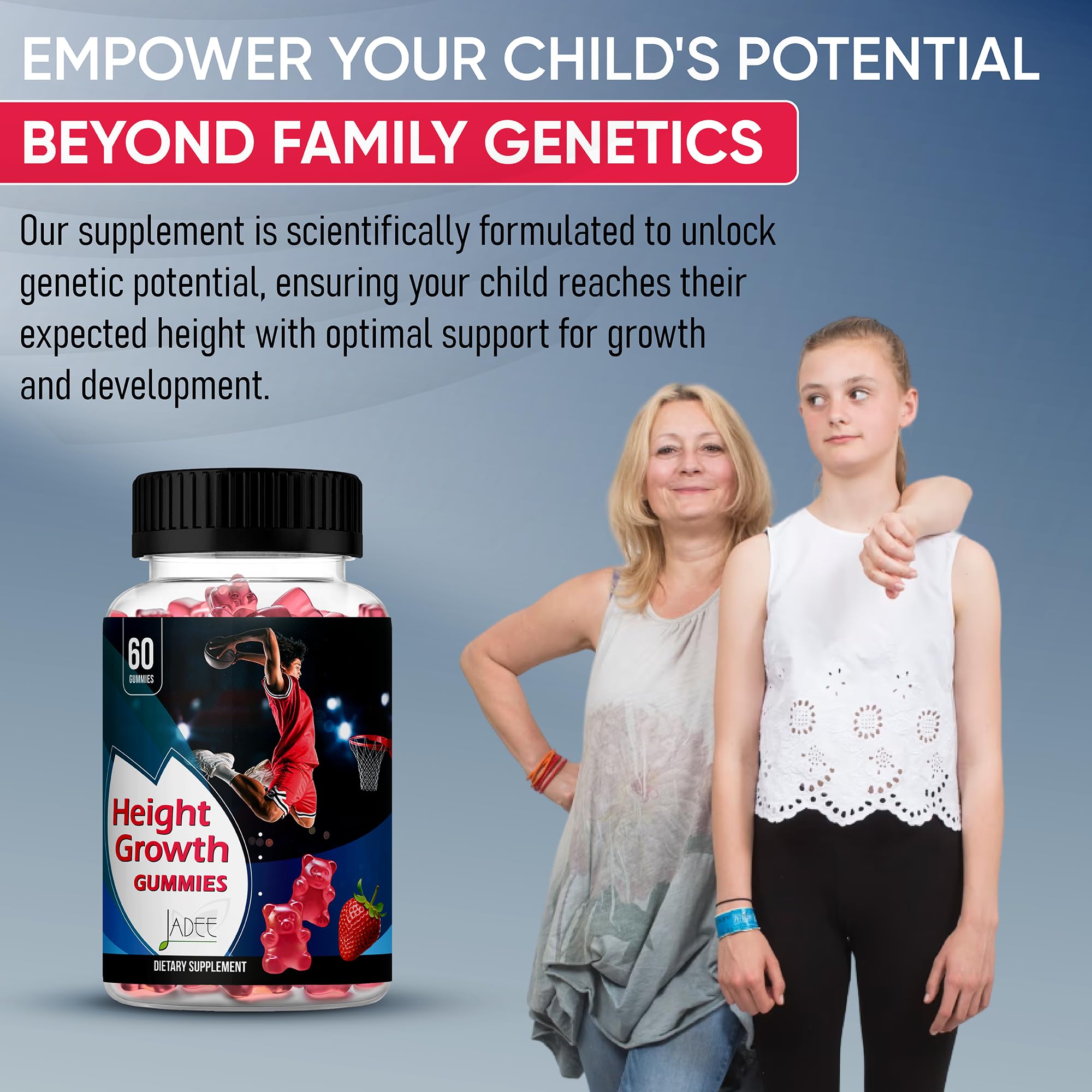 Vitamin D3 and K2 imagery in Jadee Height Growth Gummies suggesting immune and bone benefits.