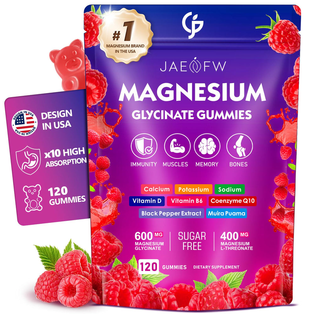 JAENFW Magnesium Glycinate Gummies raspberry bottle closeup showing flavor and quality