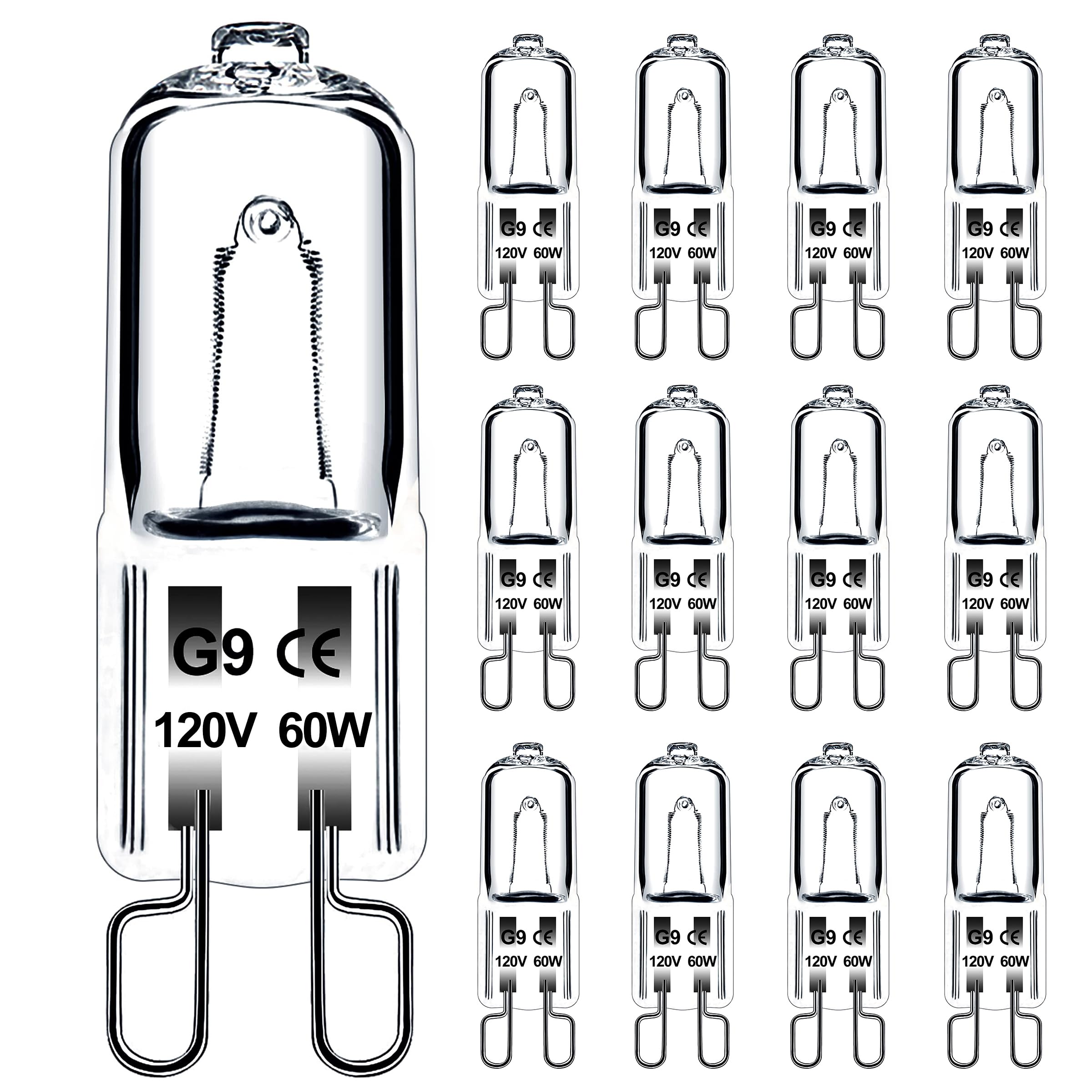 Jaenmsa 60W G9 bulb with clear glass suitable for chandeliers and crystal lighting, warm glow.