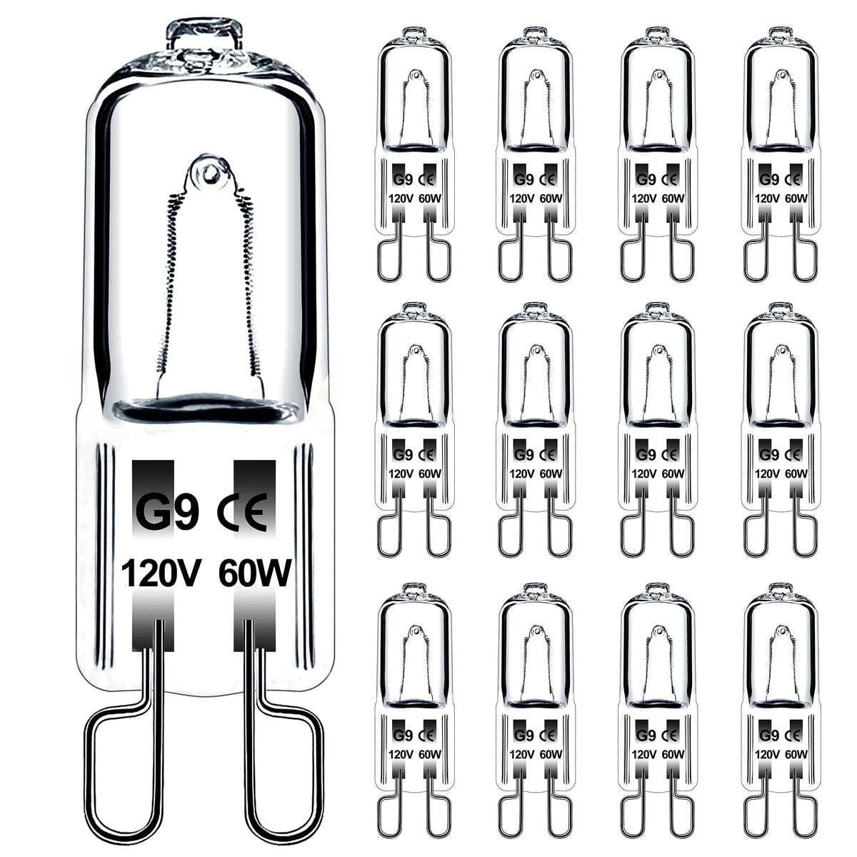 Jaenmsa 60W G9 bulb with clear glass suitable for chandeliers and crystal lighting, warm glow.