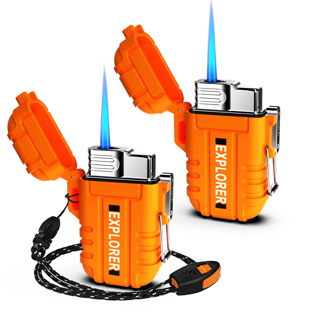 Jaerdhs waterproof lighter front view in orange for outdoor reliability.