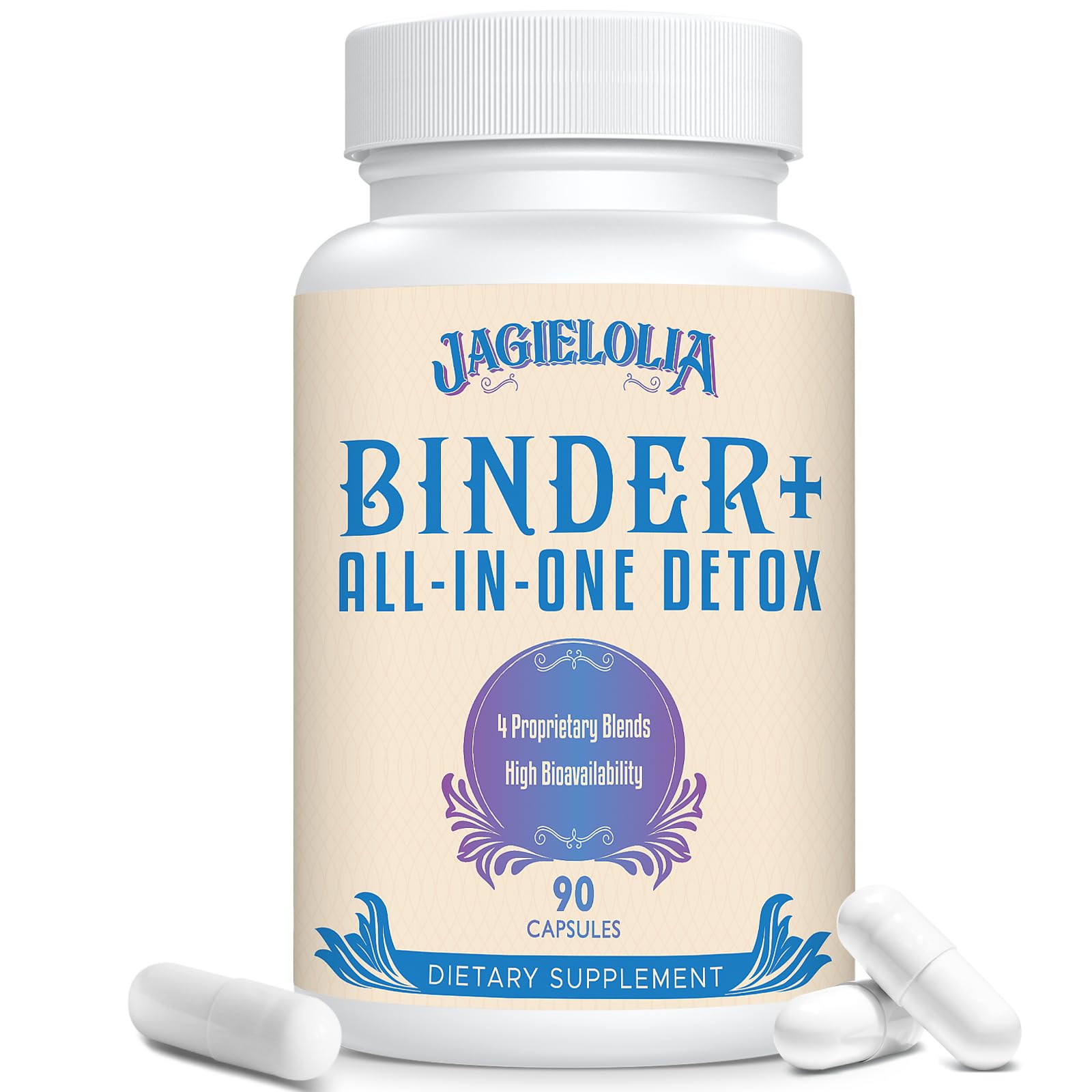 Jagielolia detox binder bottle front for liver and gut support.