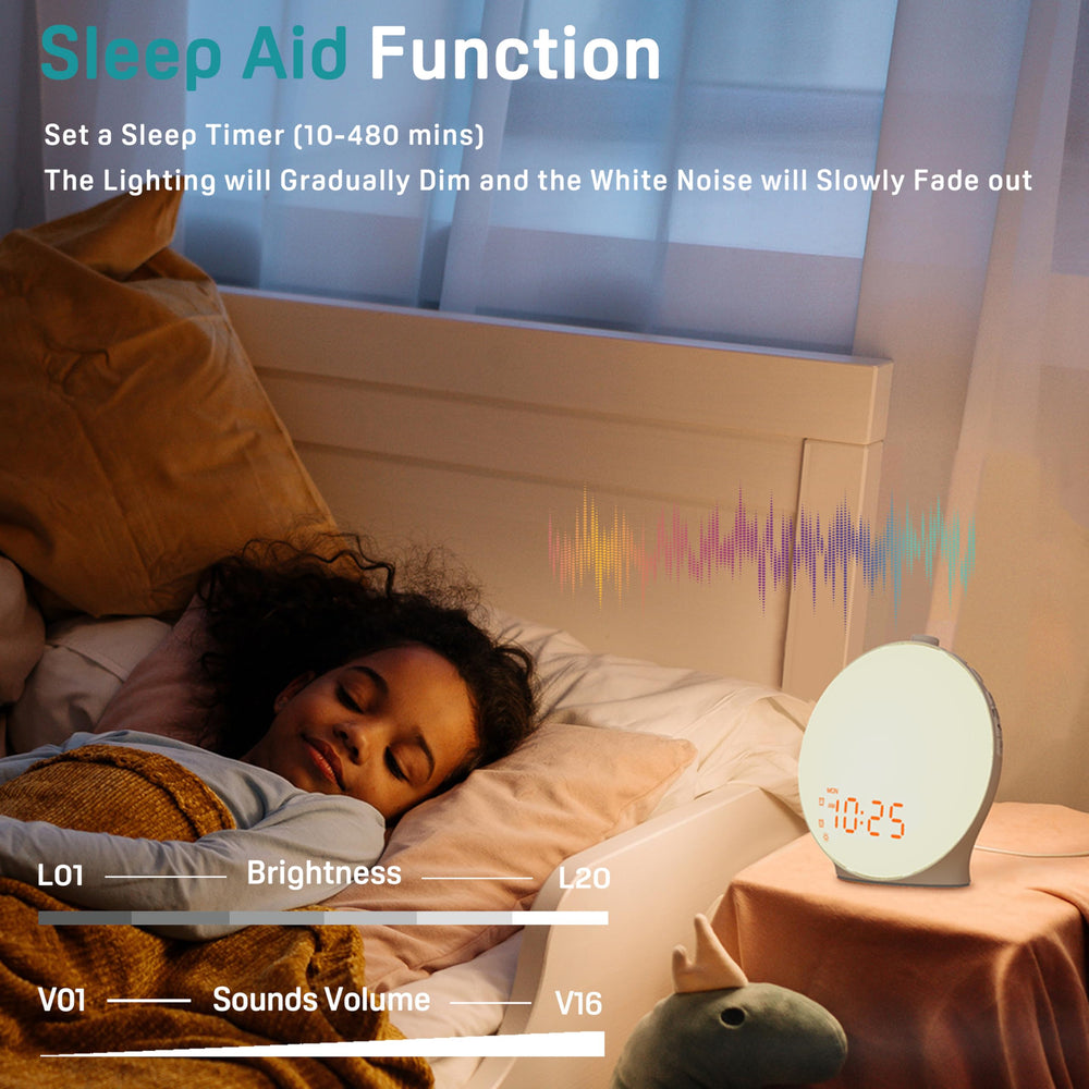 JALL Sunrise Alarm Clock color options illuminate the room