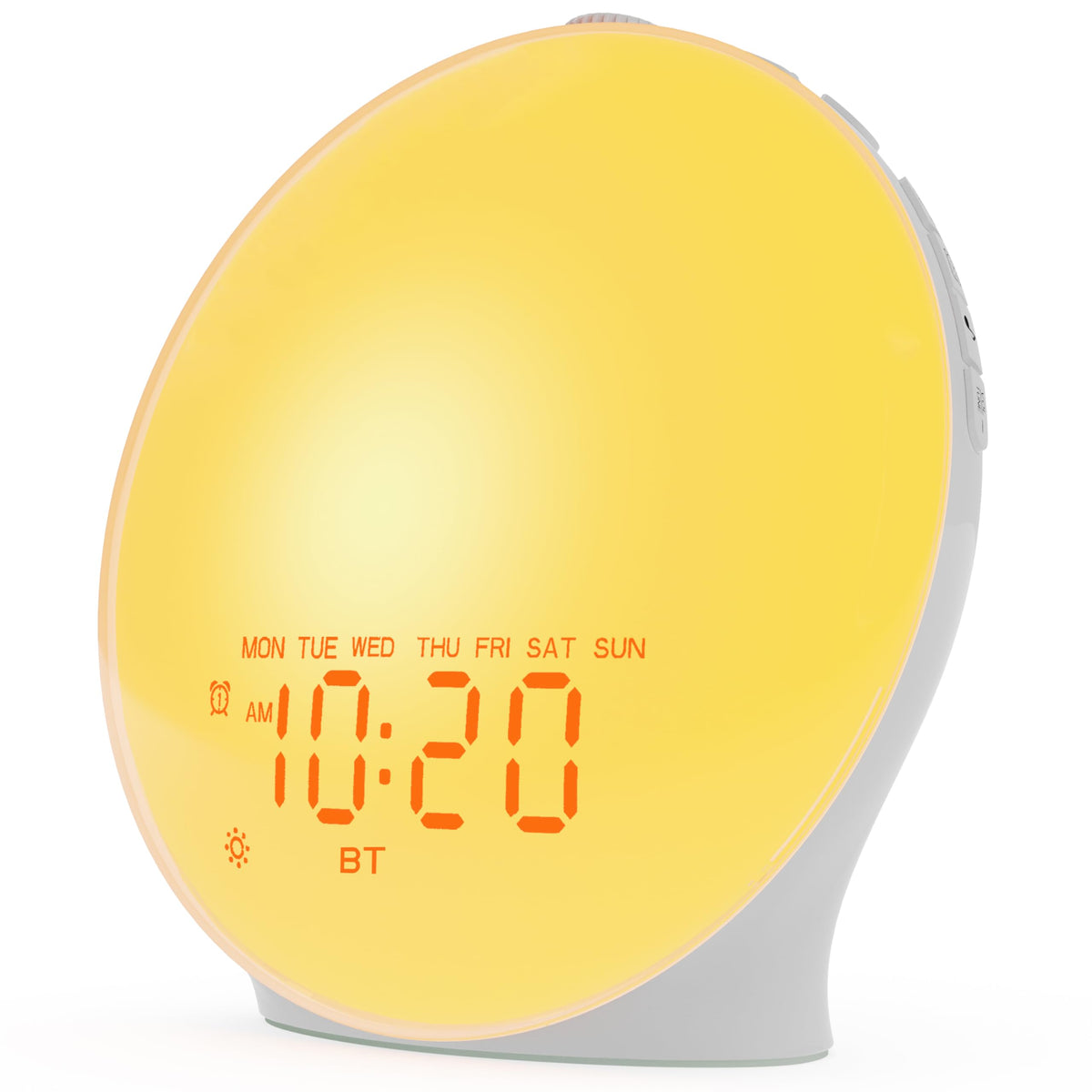 JALL Sunrise Alarm Clock front view with gentle sunrise glow