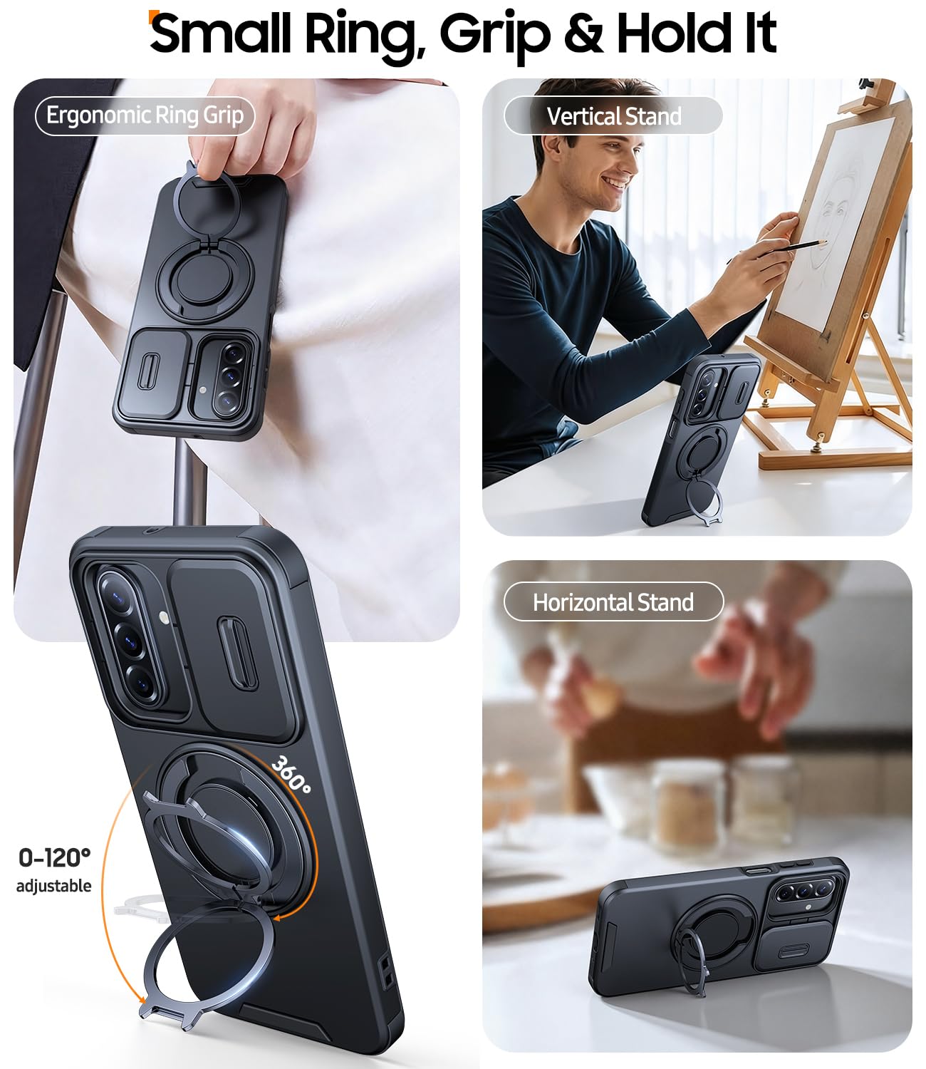 JAME case for Galaxy A16/A17 with camera slide cover protects lenses