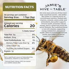 Close-up of Jamie’s Hive to Table bee pollen granules showing natural texture.