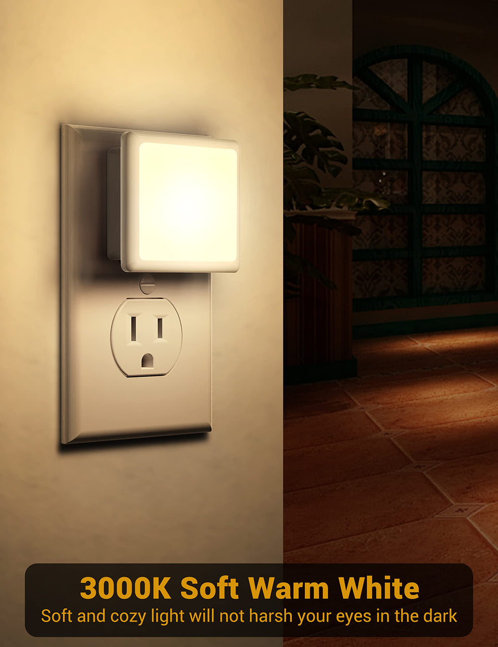 JandCase 3000K soft white glow creates gentle guidance at night.