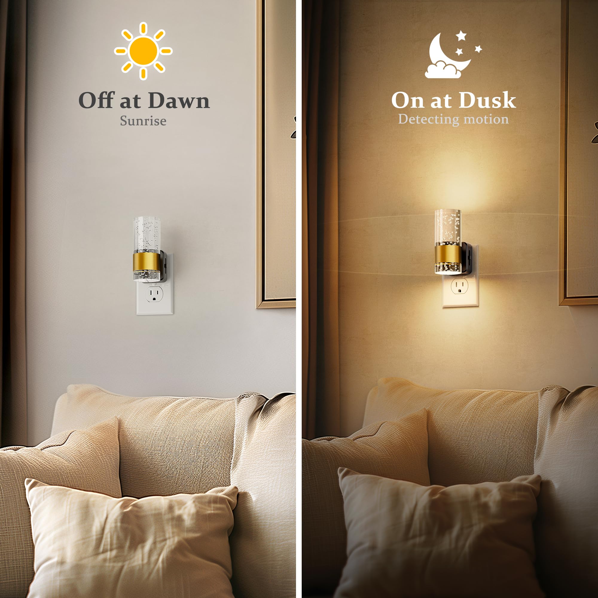 JandCase plug-in three-prong night light for secure, simple installation