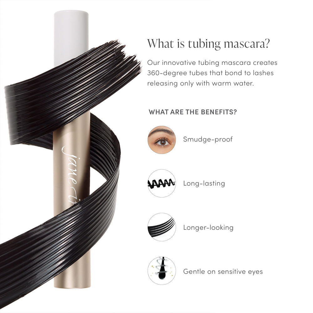Jane Iredale Lash Fixation demonstrates root-to-tip lift with the tapered wand.