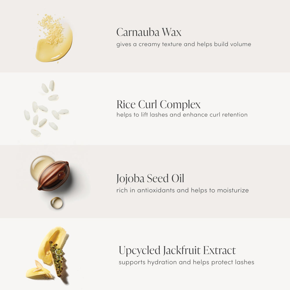 Jane Iredale Lash Fixation finish emphasizes smudge resistance throughout the day.