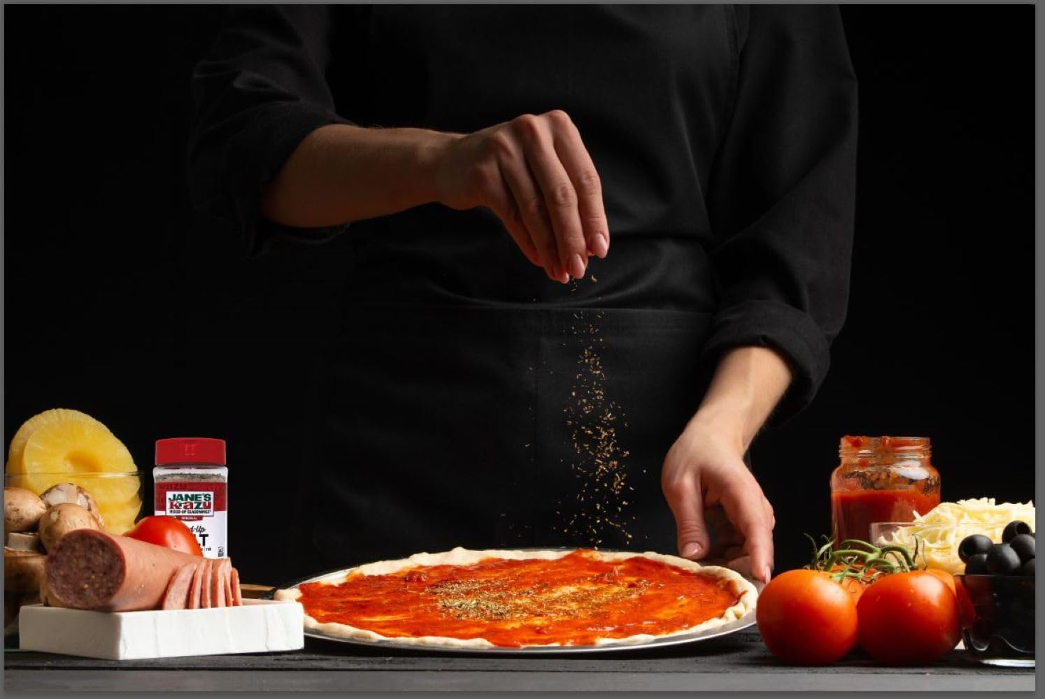 Sprinkle over vegetables for aroma and savory depth with Jane's Krazy.