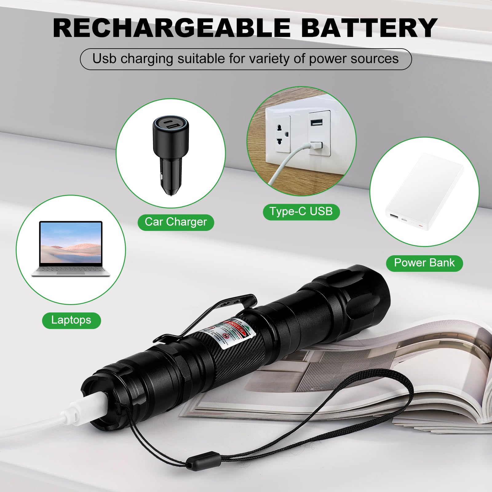 JANHER Green Laser Pointer adjustable focus for precision targeting