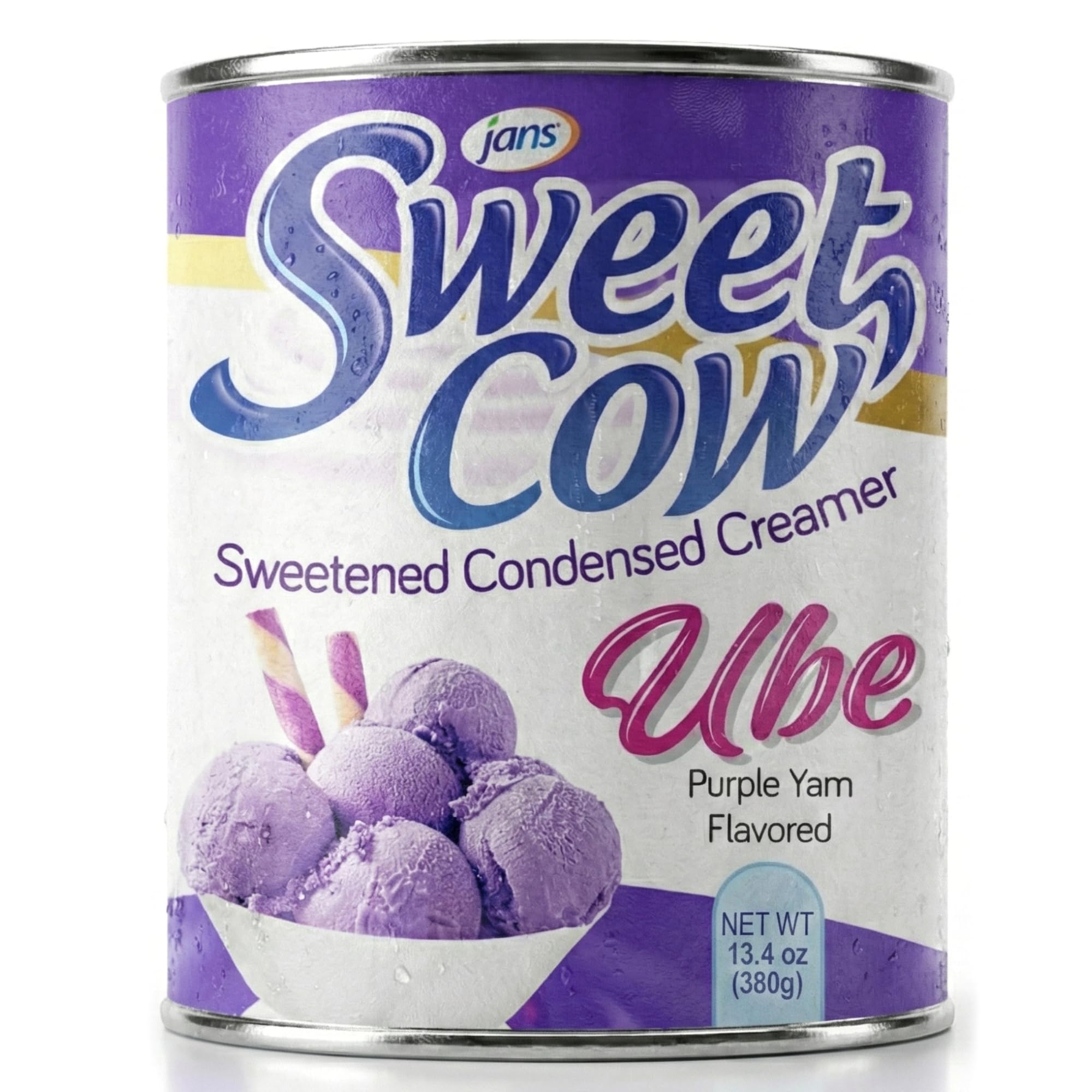 Jans Ube Condensed Milk bottle front view for creamy desserts and beverages.