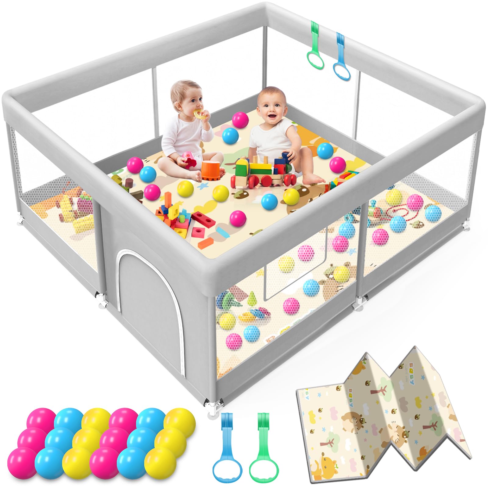 Jaobeem baby playpen with 50x50 inch mat provides a safe space for curious crawlers.