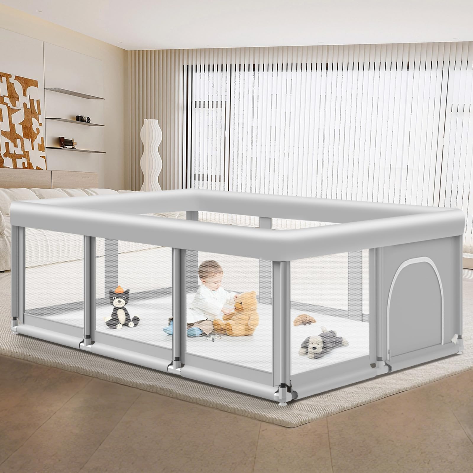 Jaobeem large playpen 74x50 assembly view for safe, spacious play area.