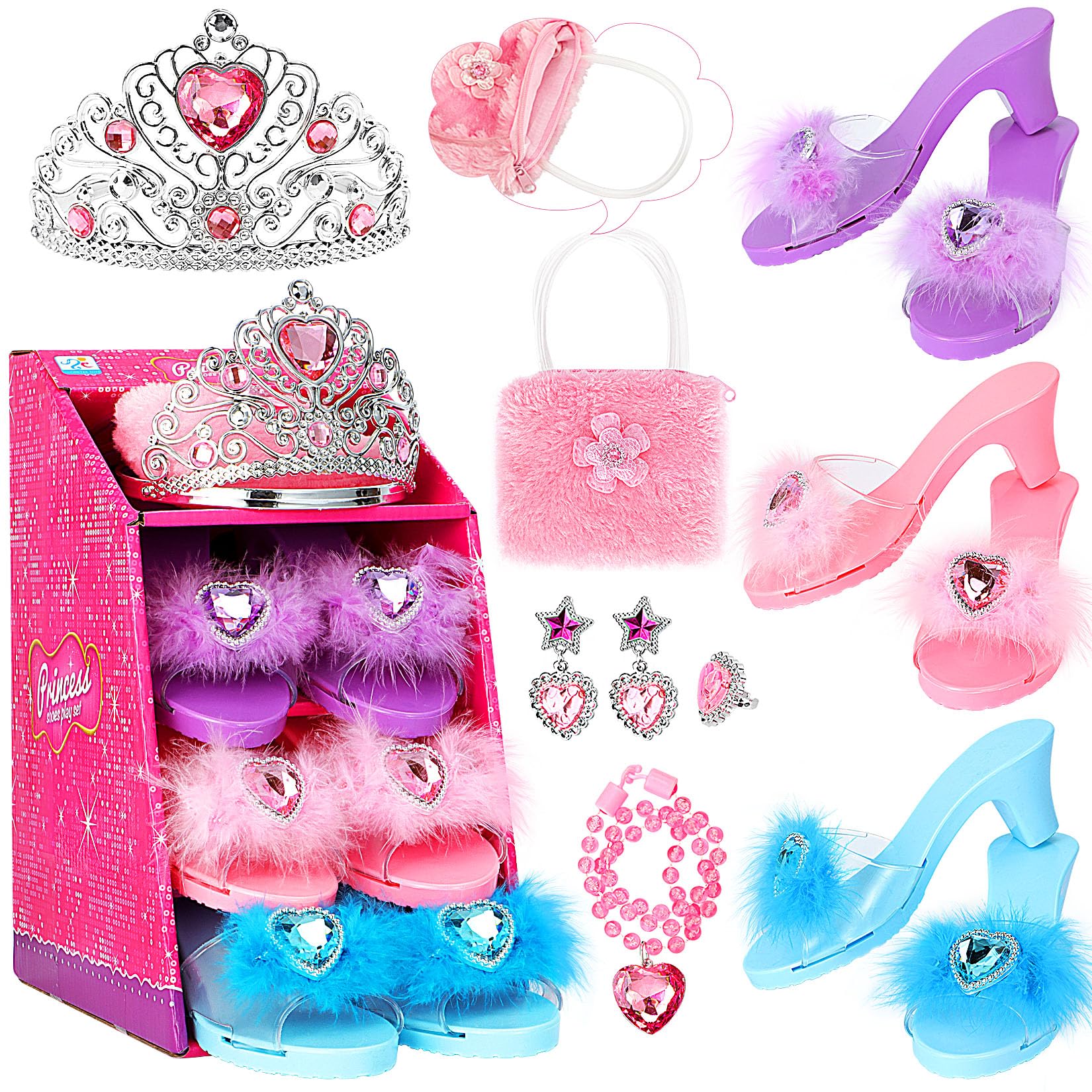 Jaolex Princess Dress Up Shoes Set with three colorful pairs for imaginative pretend play