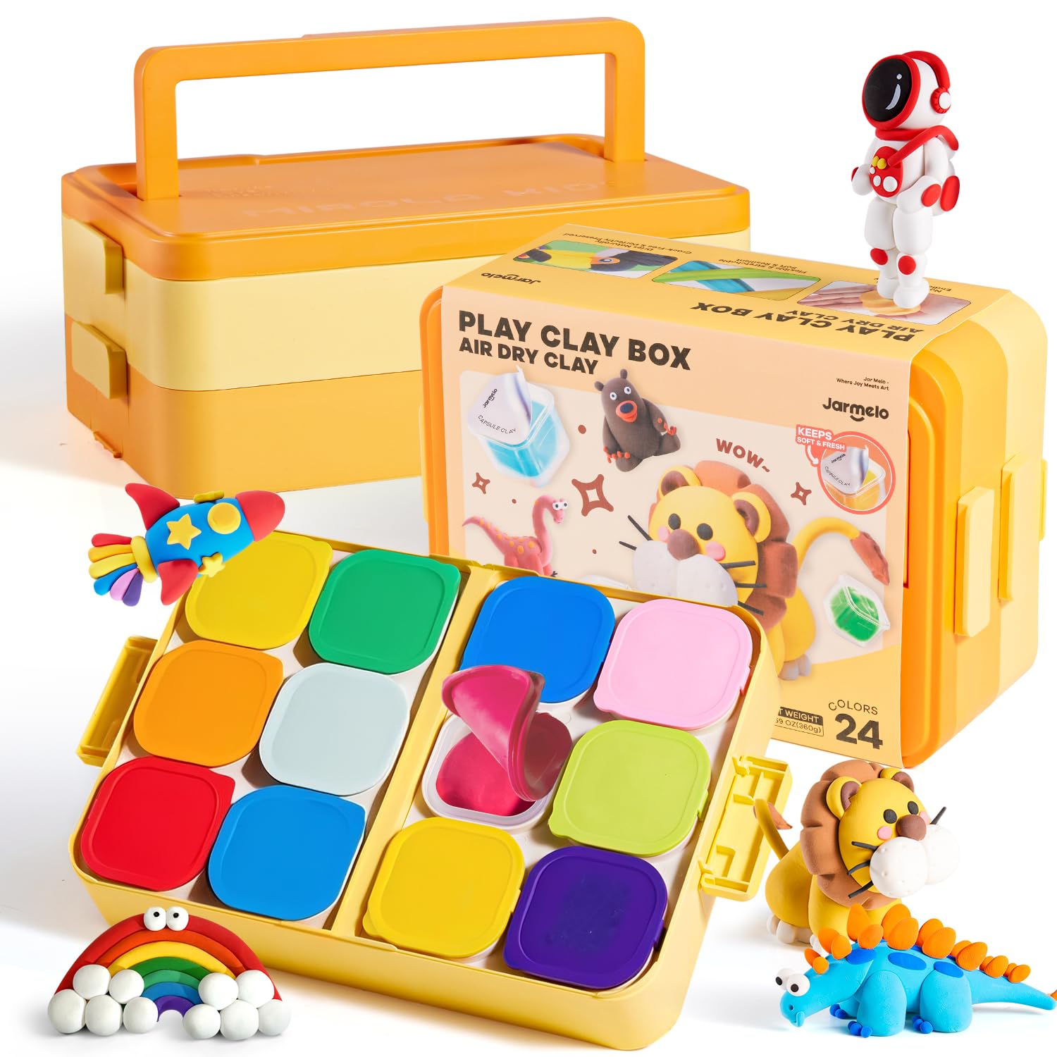 Jar Melo Air Dry Clay kit with 24-color storage box for organized colors and easy access