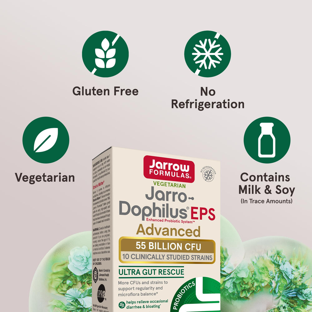 Jarro-Dophilus EPS Advanced enteric-coated capsules protect probiotics from stomach acid