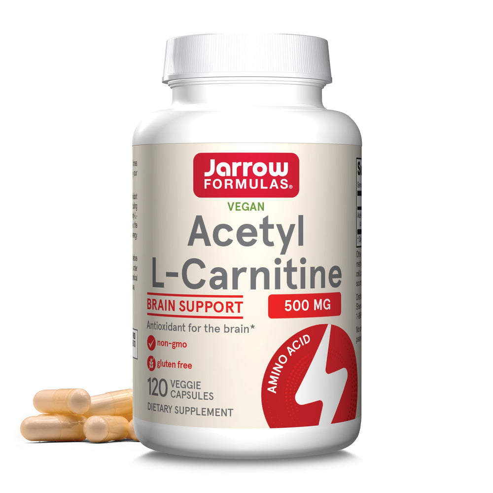 Jarrow Formulas Acetyl L-Carnitine 500 mg bottle supports brain-friendly energy.